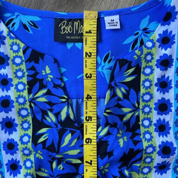 Bob Mackie Wearable Art Dress Sz M Blue Teal Floral Stretch Side Slits Lghweight - Picture 12 of 16